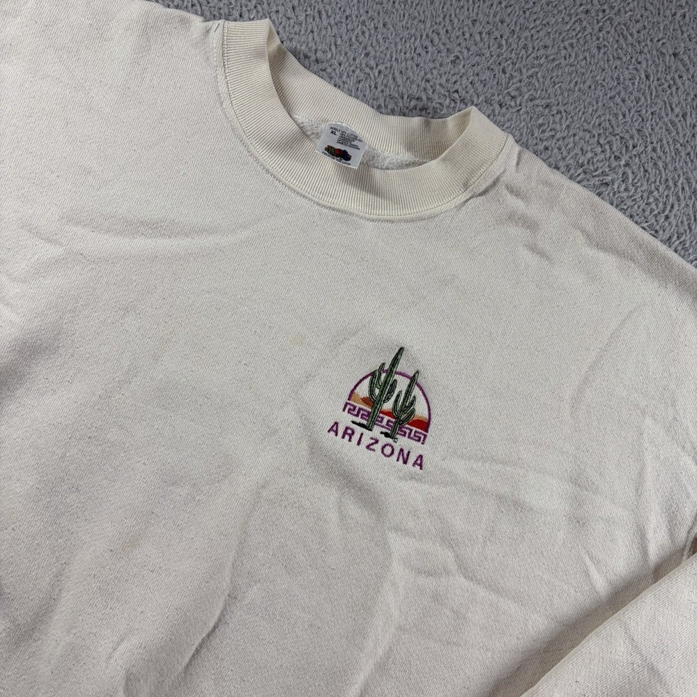Vintage Destination Crewneck Sweater Mens XL Ivory Arizona Embroidered Minimal
